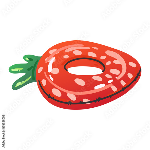Cartoon inflatable toy. Colorful swimming strawberry fruit ring or mattress, rubber water summer pool funny swimming accessory, vector flat isolated gradient element