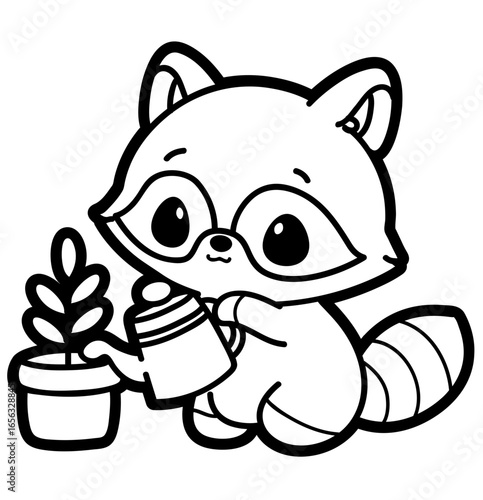 cute raccoon gardening - layered cut file - plant lover clipart