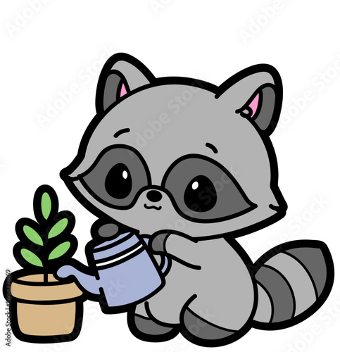 cute raccoon gardening - layered cut file - plant lover clipart