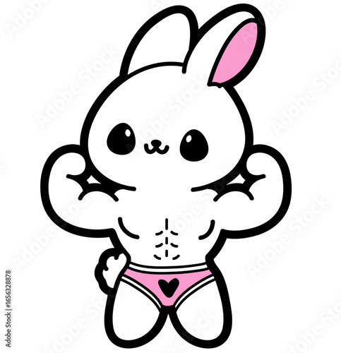 cute funny bunny muscular flexing - layered cut file