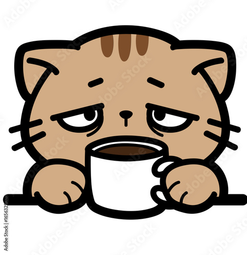 cute tired cat with coffee - layered cut file