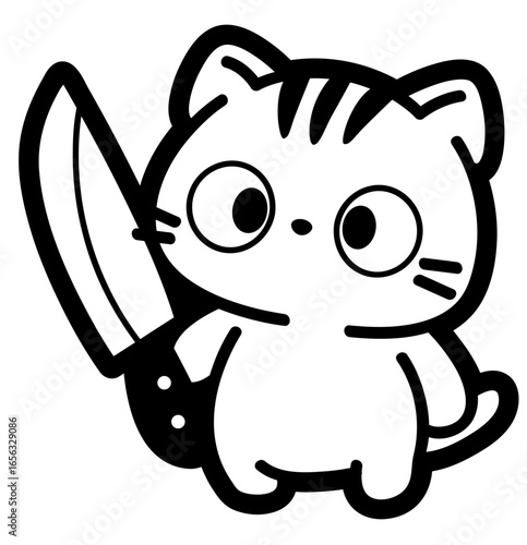 funny cute kitten with knife - layered cut file - animal clip art