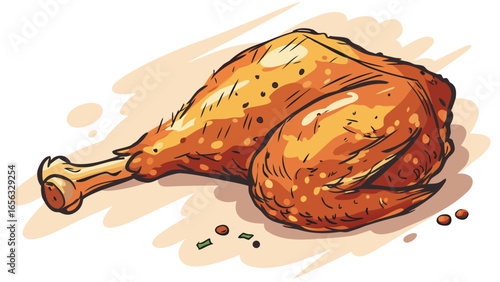 Delicious roasted chicken leg recipe for dinner ideas and crispy skin food lovers illustration art
