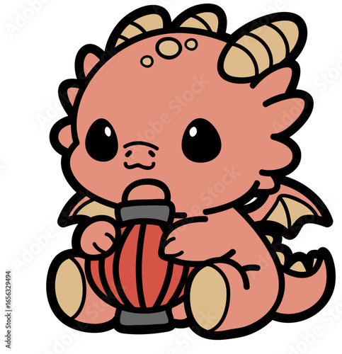 cute dragon with chinese lantern