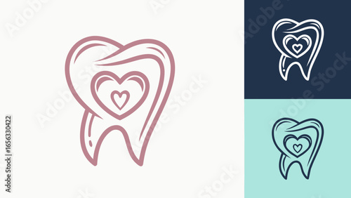 Dental care tooth heart logo for dentist and orthodontist services for healthy teeth and gums concept design
