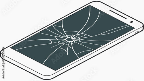 Broken Smartphone Screen with Cracks and Damage White Frame.