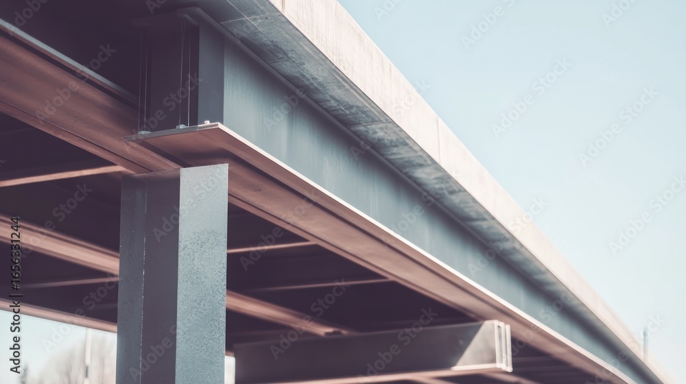 Fototapeta premium Architectural urban steel bridge structure with concrete and modern construction design
