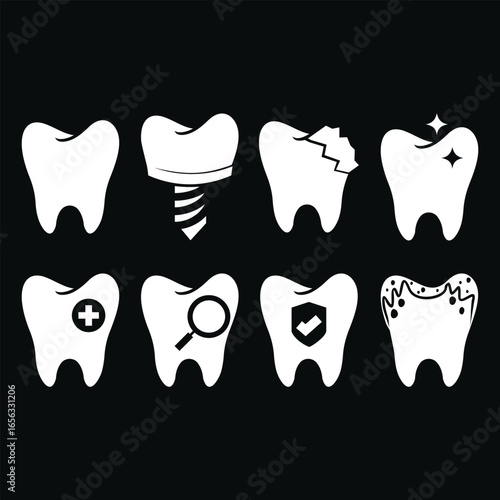 Dental clinic logo, Tooth line icon set Design vector icon template