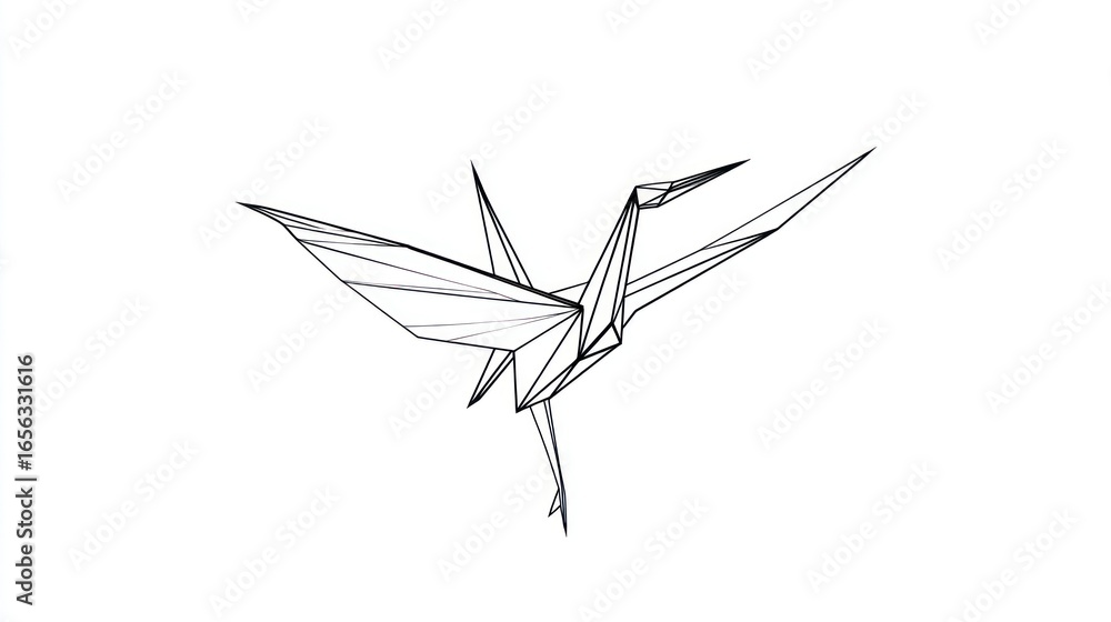 Obraz premium Elegant, minimalist origami crane with crisp geometric lines on white ground