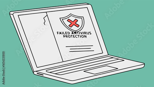 Cartoon Laptop Displaying Failed Antivirus Protection with Red Cross Shield.