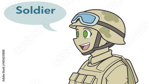Cartoon Soldier with Helmet and Goggles Smiling and Ready for Action.