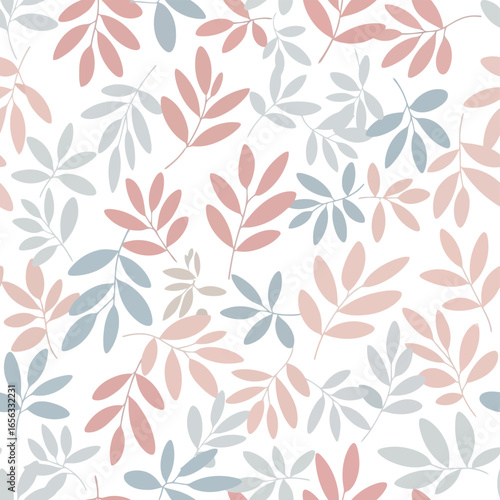 Wallpaper Mural Vector illustration of delicate seamless pattern of pink and bluegray leaves scattered on a, offering a soft botanical design for various applications Torontodigital.ca
