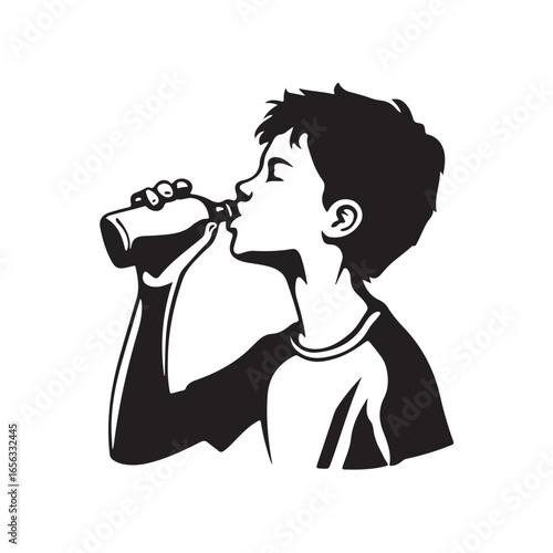 Vector illustrations of men drinking from bottles in various poses and styles.