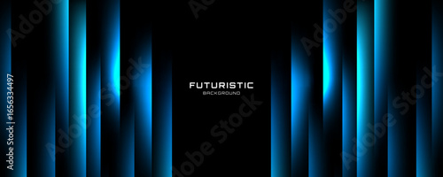 Blue black techno abstract background overlap layer on dark space with vertical lines effect decoration. Modern graphic design element glowing style concept for web, art, flyer, card or brochure cover