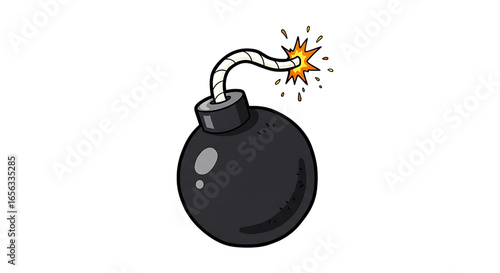Cartoon style black bomb with a lit fuse isolated on a transparent background ready for various illustrative uses