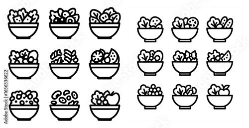 Food and nutrition outline icons set – healthy, linear, culinary design symbols