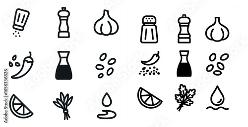 Culinary and cooking outline icons set – kitchen, ingredients, foodie symbols
