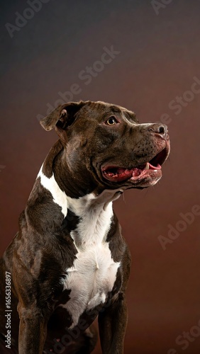 Portrait of a brown and white dog