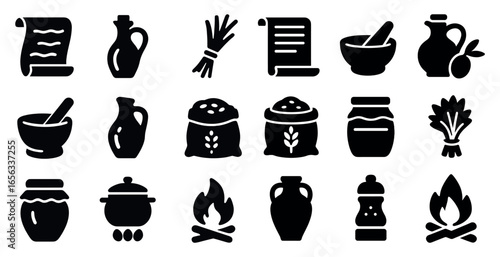 Cooking and kitchen silhouette icons set – filled, solid, culinary and food preparation symbols