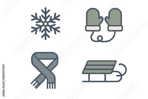Winter clothing and sled icons