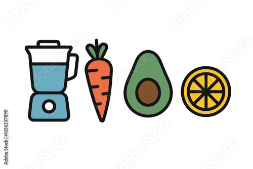 Healthy Smoothie Ingredients: Blender, Carrot, Avocado, Lemon
