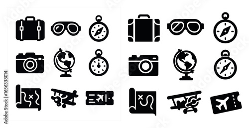 Travel and tourism outline icons set – linear, line, vacation symbols