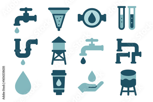 Water supply and purification icons