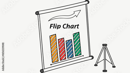 Flip Chart with Colorful Bar Graph and Arrow Illustration for Business Presentation.