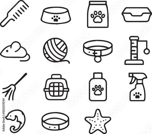 Pet Care and Grooming Icons – Black Minimalist Vector Set