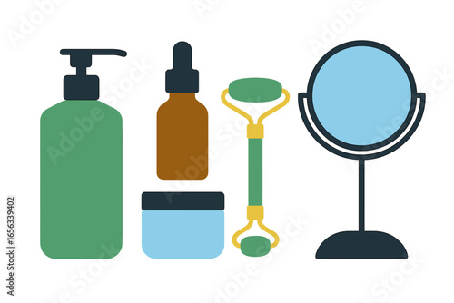 Skincare Products and Vanity Mirror