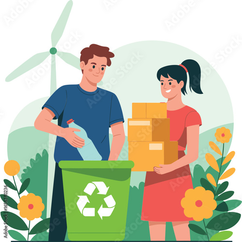 Modern Green Lifestyle Illustration  Trusted Visual for Eco Projects, Climate Change Awareness, and Renewable Energy