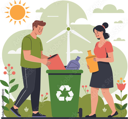 Modern Green Lifestyle Illustration  Trusted Visual for Eco Projects, Climate Change Awareness, and Renewable Energy