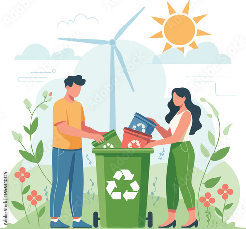Modern Green Lifestyle Illustration  Trusted Visual for Eco Projects, Climate Change Awareness, and Renewable Energy