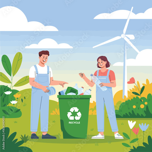 Modern Green Lifestyle Illustration  Trusted Visual for Eco Projects, Climate Change Awareness, and Renewable Energy