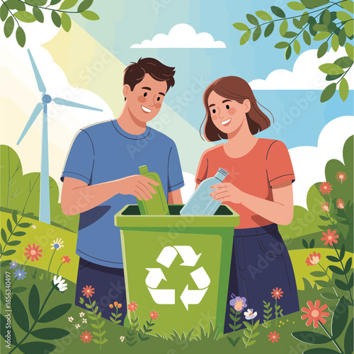 Modern Green Lifestyle Illustration  Trusted Visual for Eco Projects, Climate Change Awareness, and Renewable Energy