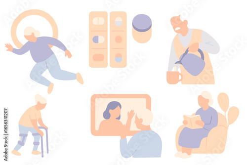 Elderly people engaged in various daily activities