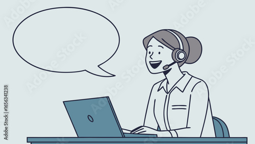 Happy Customer Service Agent with Headset and Laptop.