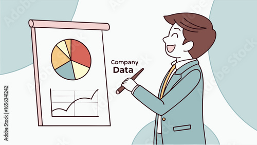 Happy Businessman Presenting Company Data with Charts.