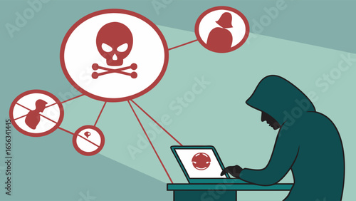 Hooded Hacker Exploiting Network Vulnerabilities with Laptop.