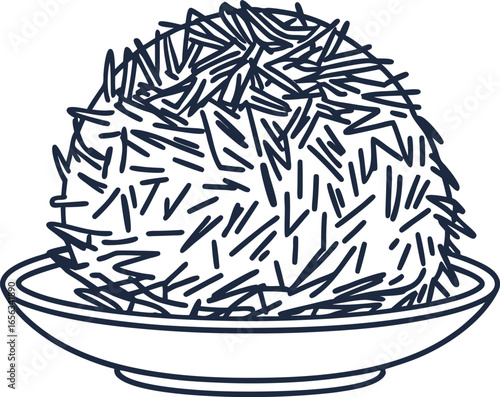 Shredded fried potato ball on plate crispy appetizer snack, vegetarian fast food, crunchy texture, hand drawn
