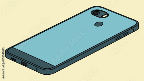 Isometric View of a Blue Smartphone with Camera and Buttons.