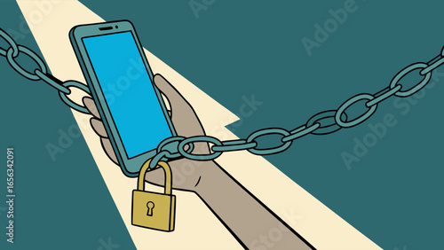 Smartphone Handcuffed by Chain and Padlock Concept.
