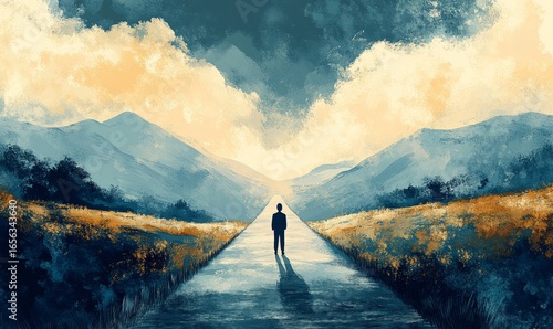 Stylized illustration of a person standing at a crossroads, contemplating a major decision about life, career, and future direction, symbolizing the challenges and choices in personal, Generative AI
