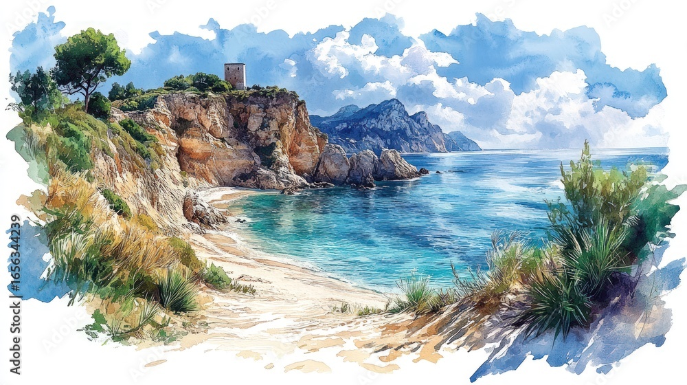 Fototapeta premium Coastal landscape painting