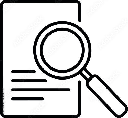 Outline icon of magnifying glass over document, symbol of review or checking.
