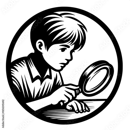 Curious Boy with Magnifying Glass