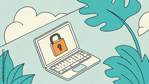 Secure Laptop with Lock Icon on Screen.