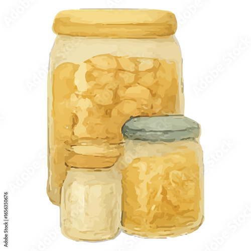 Glass Jars of Preserved Food Watercolor Illustration
