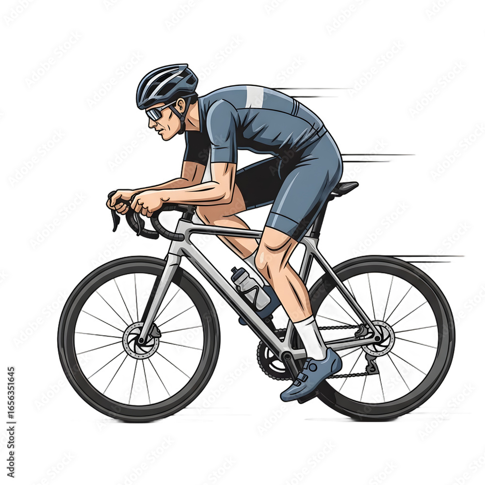 Obraz premium A cyclist in aerodynamic gear racing on a road bike, emphasizing speed and motion.