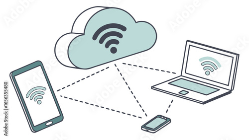 Wireless Network Connection Diagram with Devices.